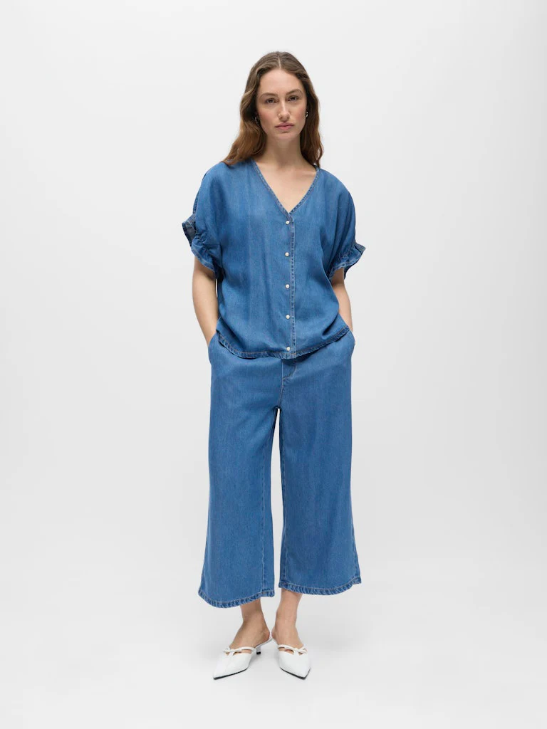 Object naisten pusero OBJFRAME 2/4 V-Neck RE Top, Medium Blue Denim - Image 4
