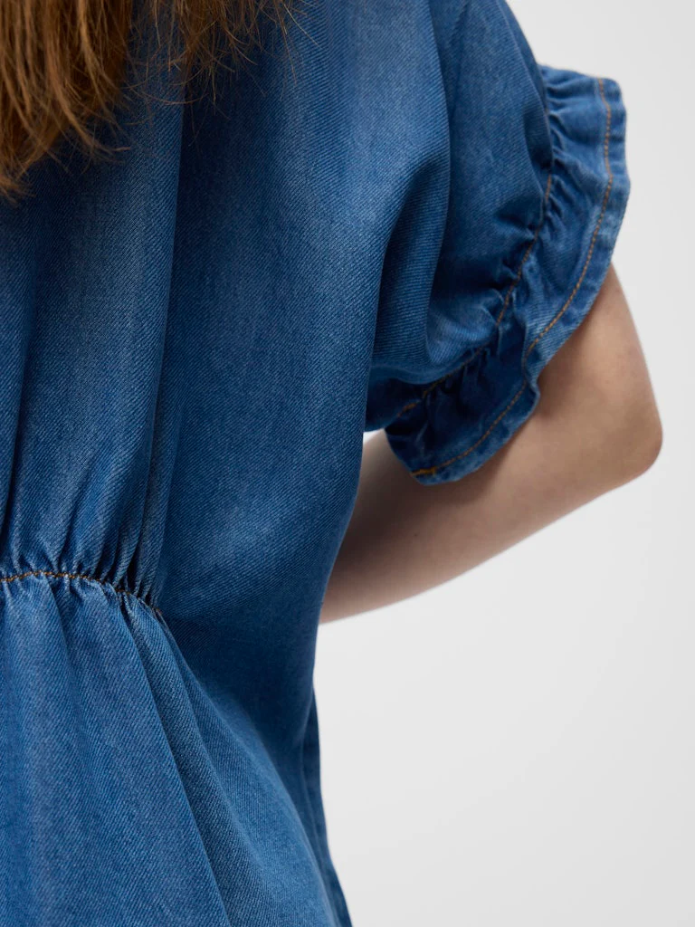 Object naisten pusero OBJFRAME 2/4 V-Neck RE Top, Medium Blue Denim - Image 5