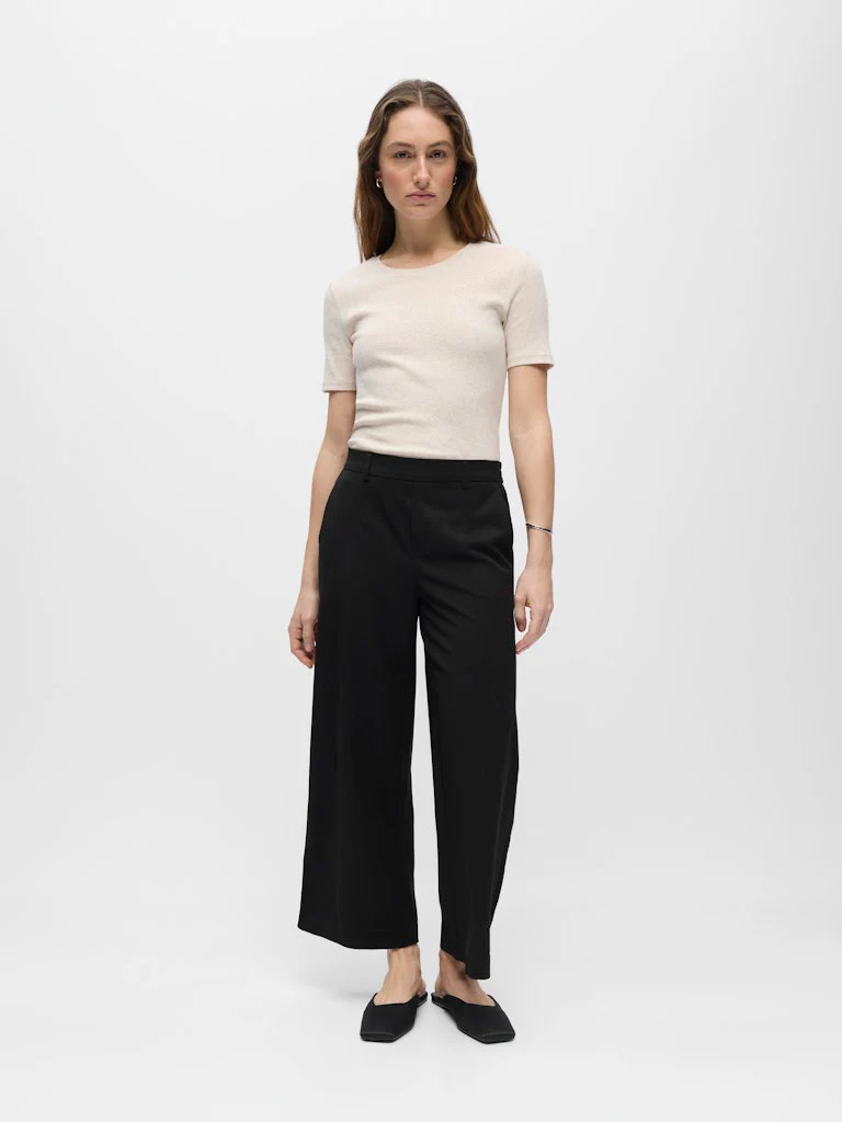 Object naisten housut OBJLisa Cropped Wide Pant Div, Black