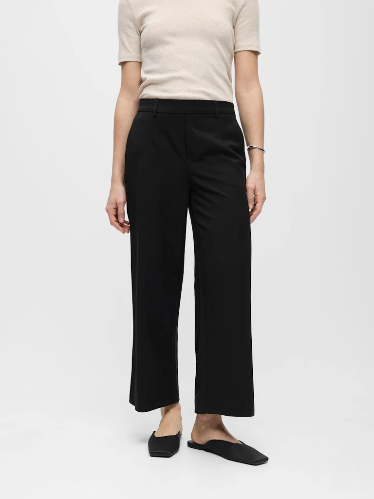 Object naisten housut OBJLisa Cropped Wide Pant Div, Black - Image 5