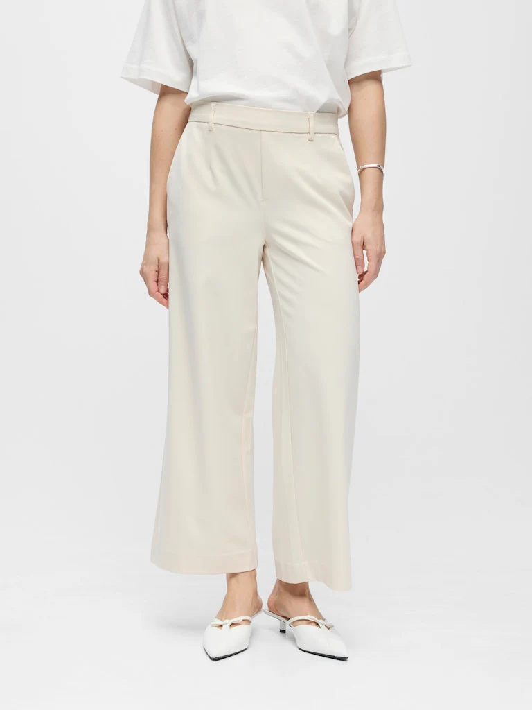 Object naisten housut OBJLisa Cropped Wide Pant Div, Sandshell - Image 3
