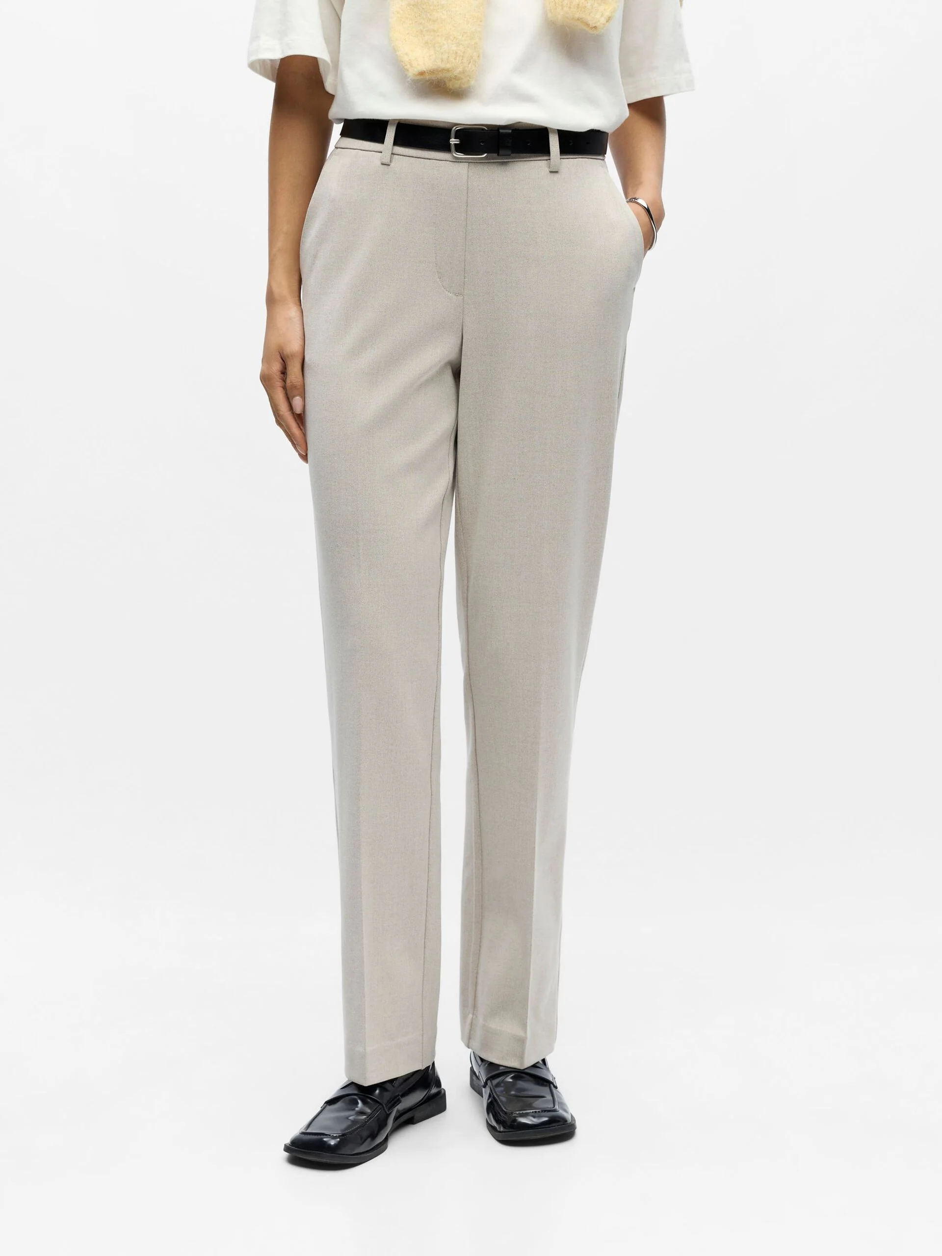 Object naisten suorat housut OBJLISA MW Straight Pant, Humus Melange