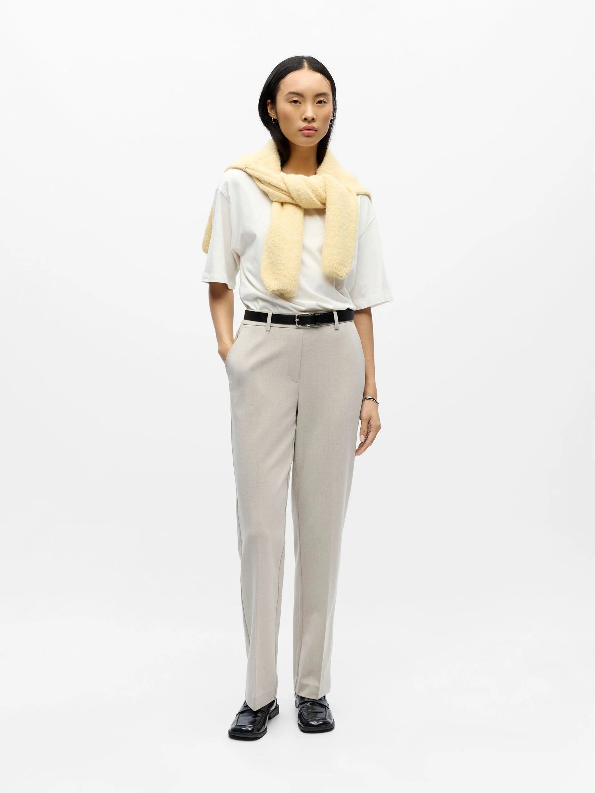 Object naisten suorat housut OBJLISA MW Straight Pant, Humus Melange - Image 3