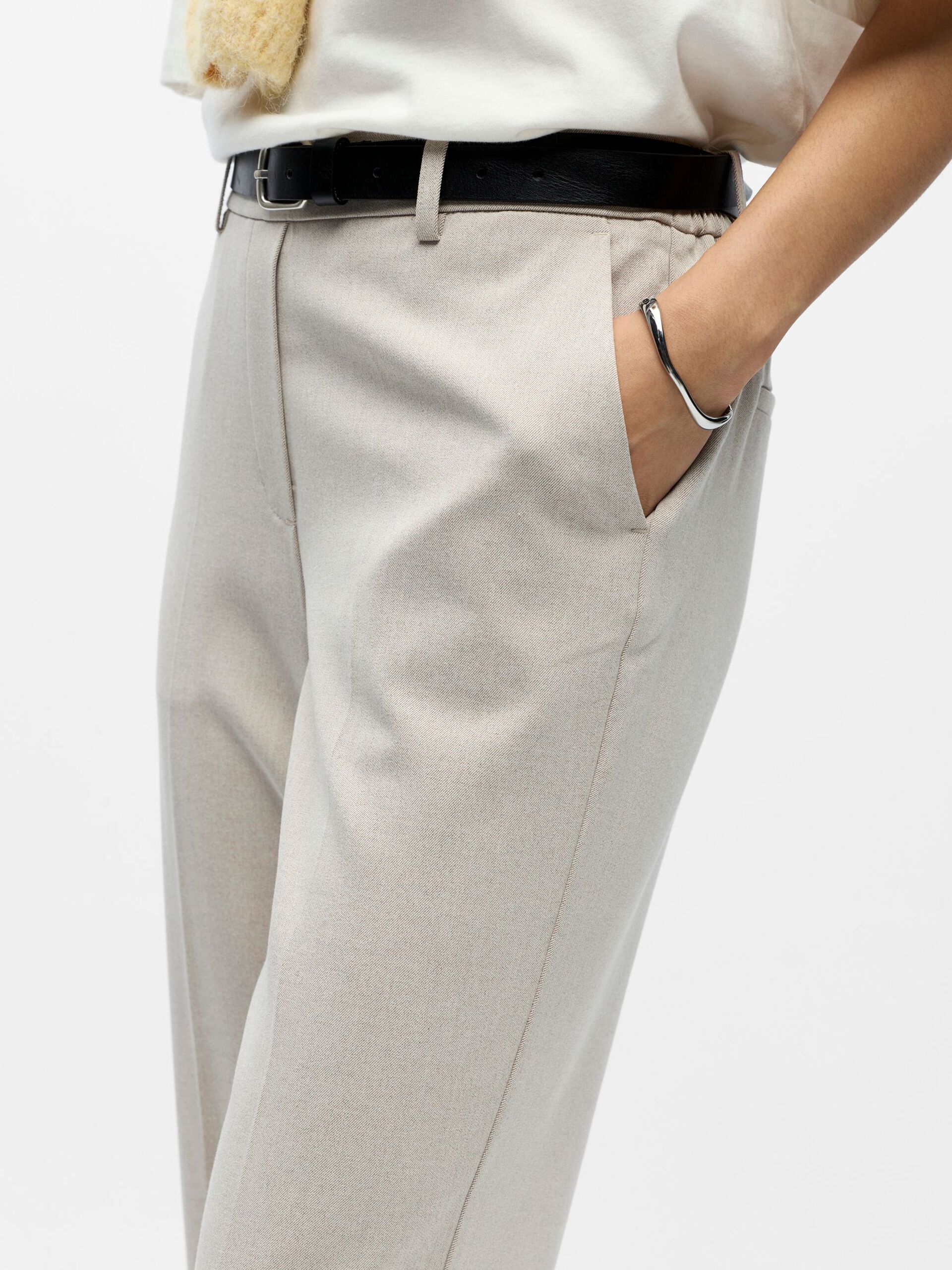 Object naisten suorat housut OBJLISA MW Straight Pant, Humus Melange - Image 4