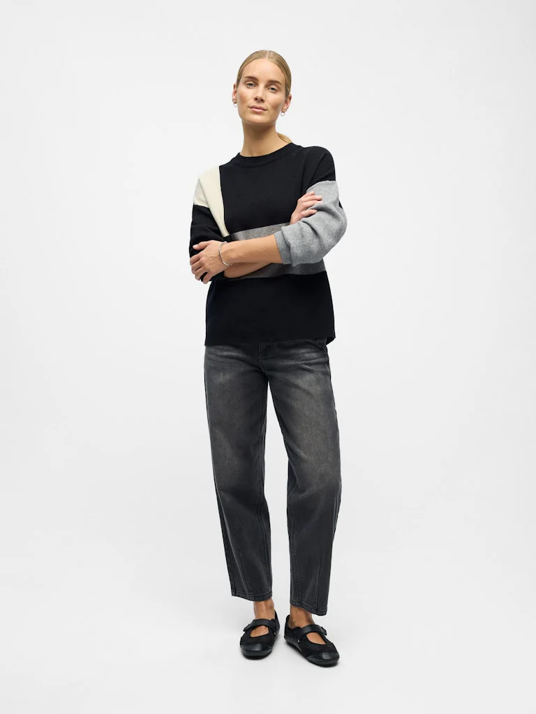 OBJRAY LO L/S KNIT PULLOVER AOP NOOS Black - Image 3
