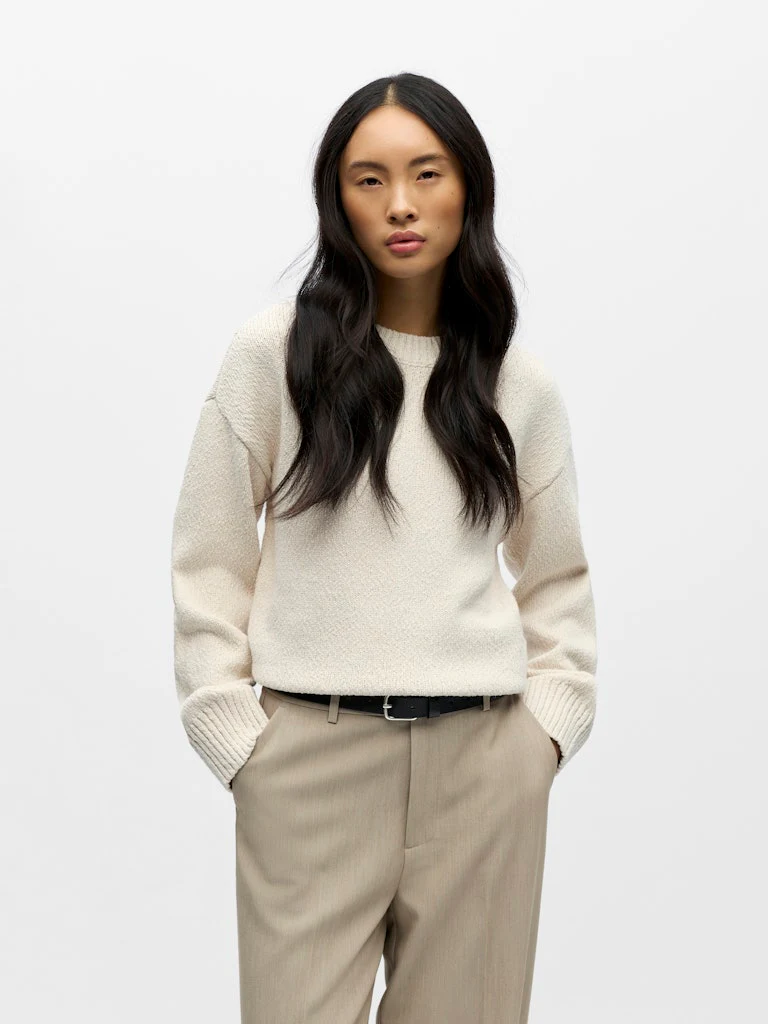 Object naisten neulepusero Objsima L/S Lo Knit Pullover Noos, White Sand