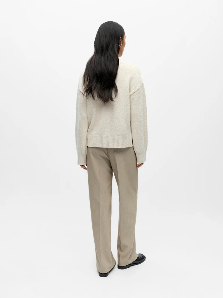 Object naisten neulepusero Objsima L/S Lo Knit Pullover Noos, White Sand - Image 3