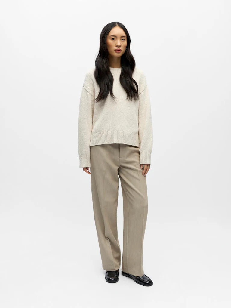 Object naisten neulepusero Objsima L/S Lo Knit Pullover Noos, White Sand - Image 4