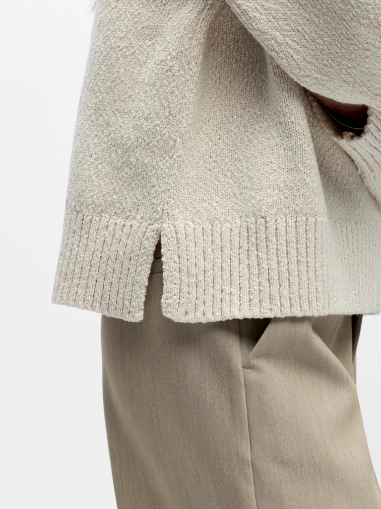 Object naisten neulepusero Objsima L/S Lo Knit Pullover Noos, White Sand - Image 5