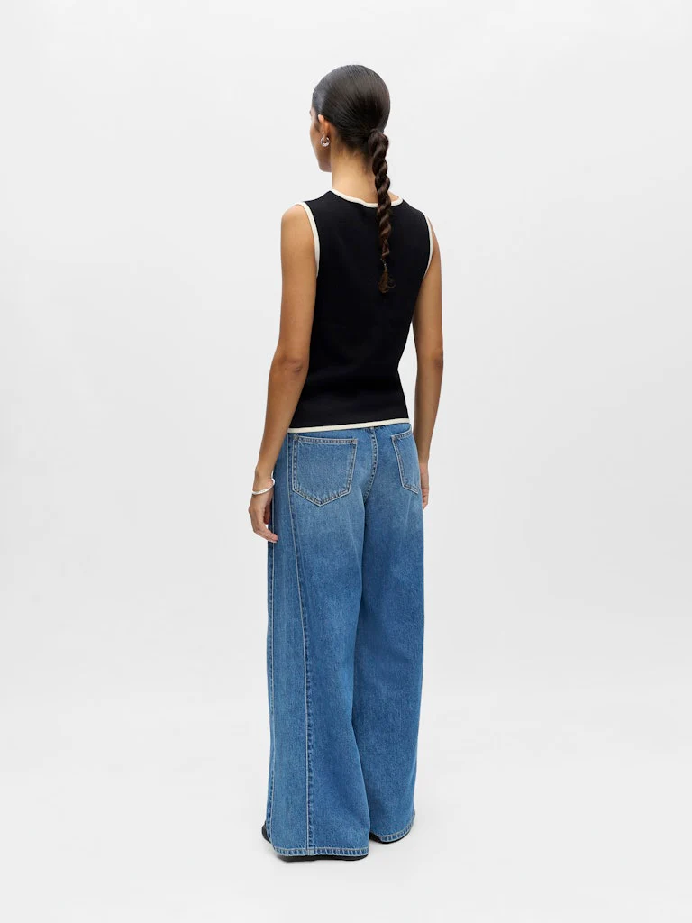 Object naisten toppi OBJVIVA S/L Re V-Neck Knit Top, Black Birch constras - Image 2
