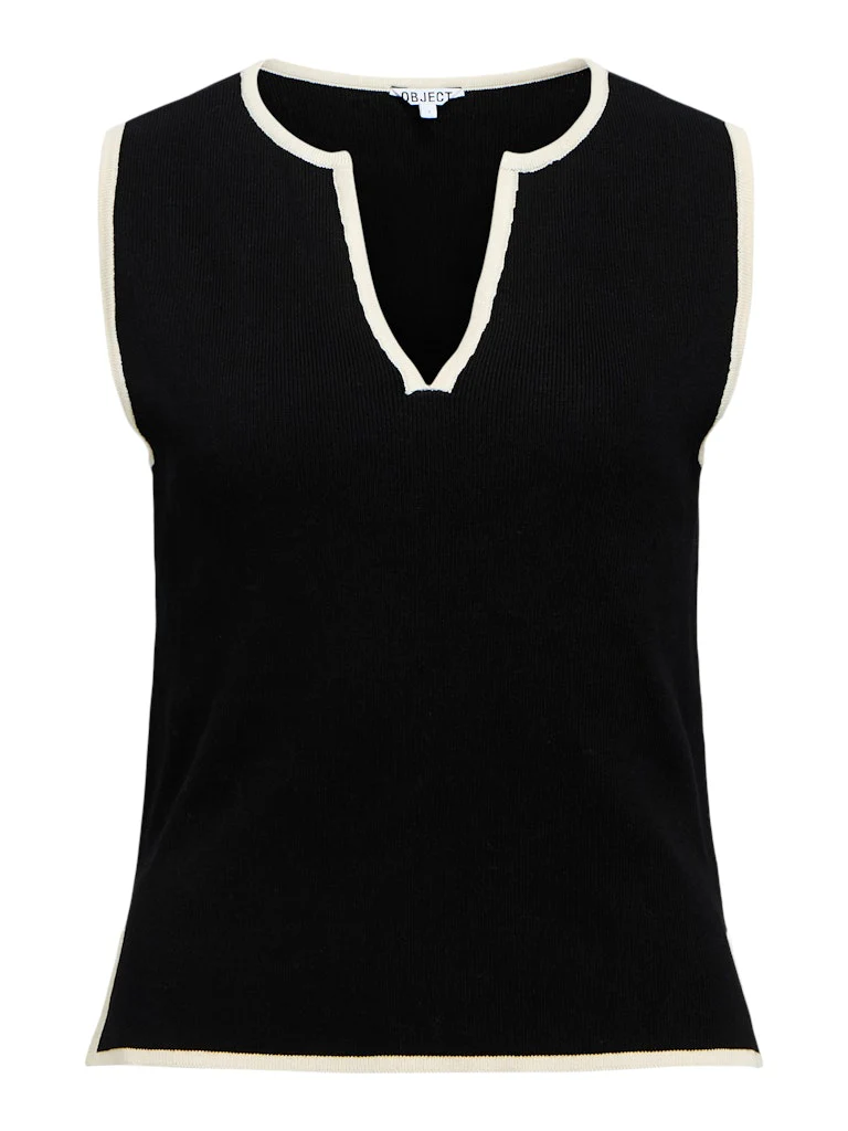 Object naisten toppi OBJVIVA S/L Re V-Neck Knit Top, Black Birch constras - Image 3