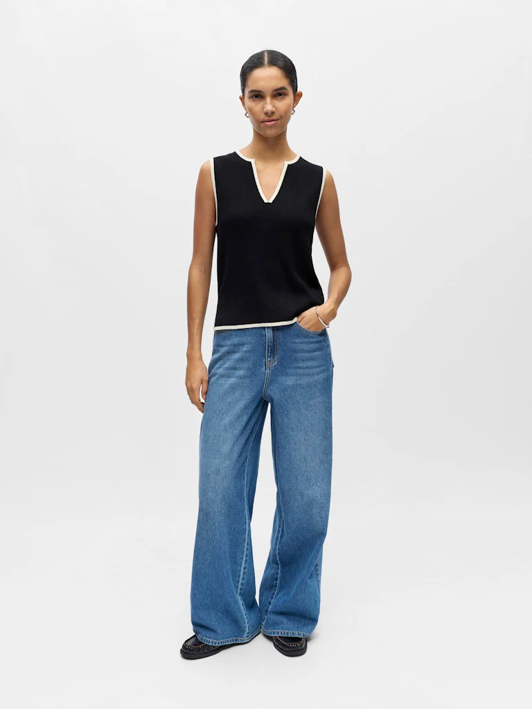 Object naisten toppi OBJVIVA S/L Re V-Neck Knit Top, Black Birch constras - Image 4