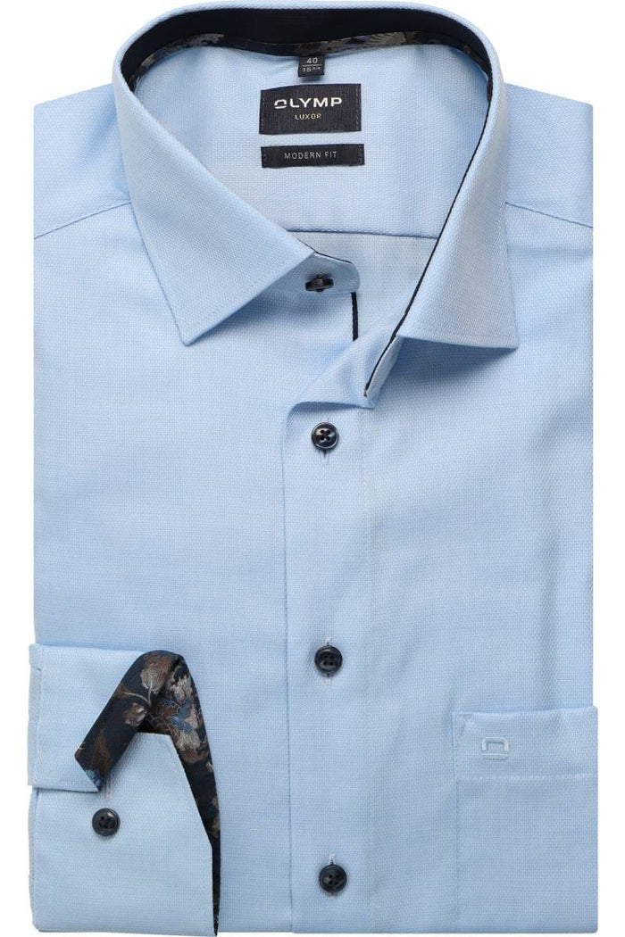 Olymp miesten kauluspaita, 042 LUXOR MODERN FIT CONTRAST WOVEN Vaaleansininen