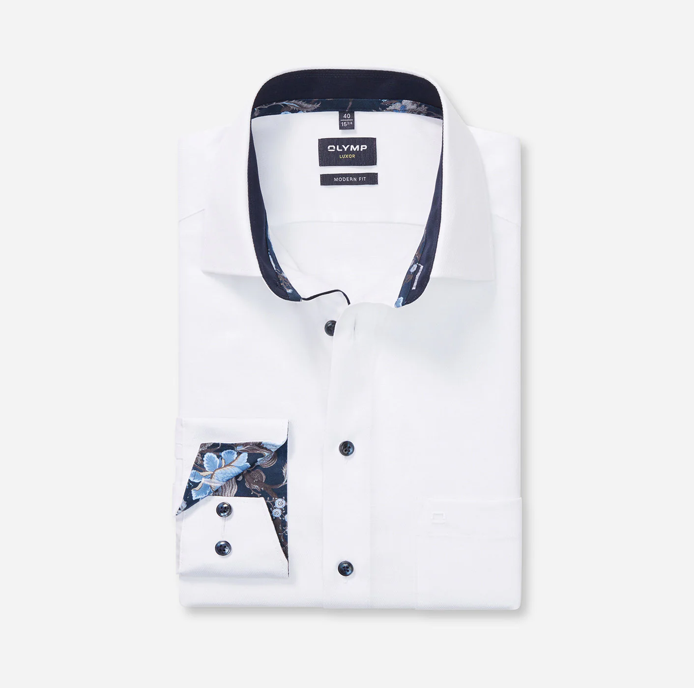 Olymp miesten kauluspaita, 042 LUXOR MODERN FIT CONTRAST WOVEN Valkoinen