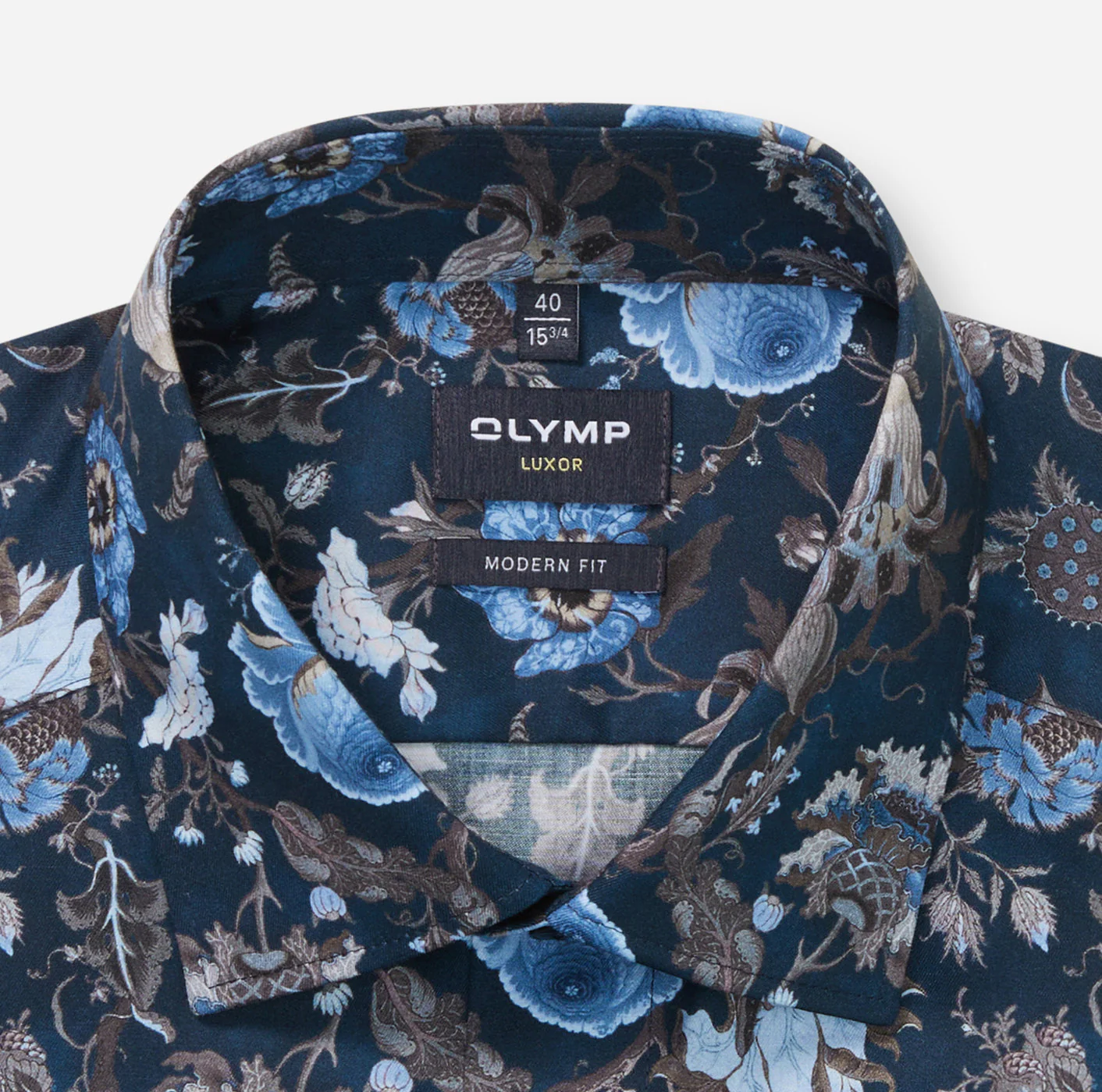 Olymp miesten kauluspaita, 042 LUXOR MODERN FIT FLORAL PRINT Sininen Kuosi - Image 2