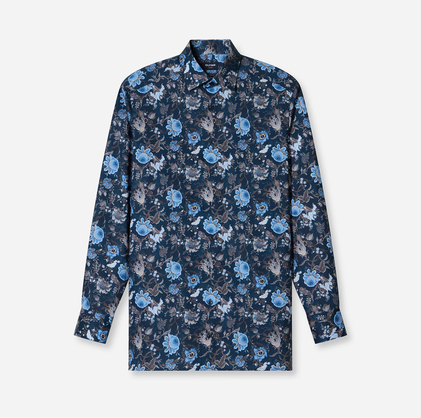 Olymp miesten kauluspaita, 042 LUXOR MODERN FIT FLORAL PRINT Sininen Kuosi - Image 4