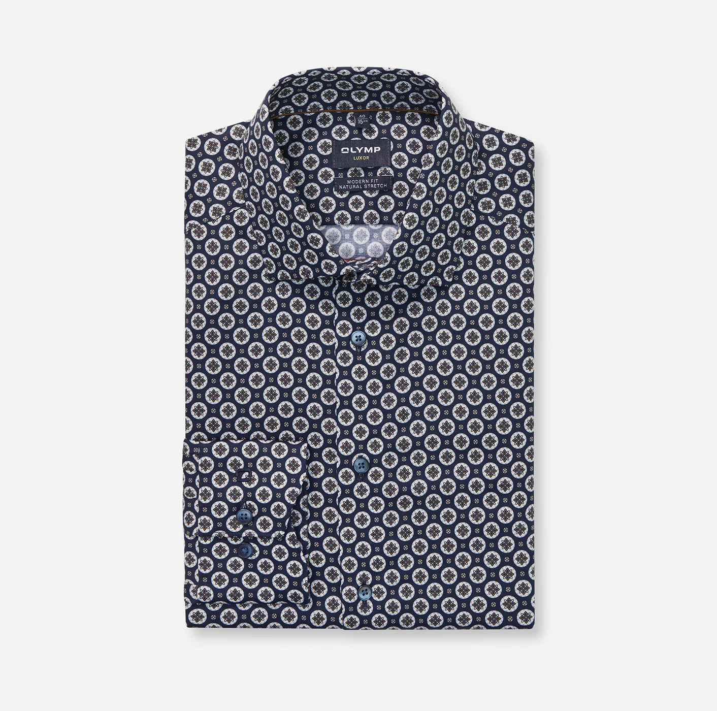 Olymp miesten kauluspaita, 042 LUXOR MODERN FIT MICRO PRINT Sininen Kuosi