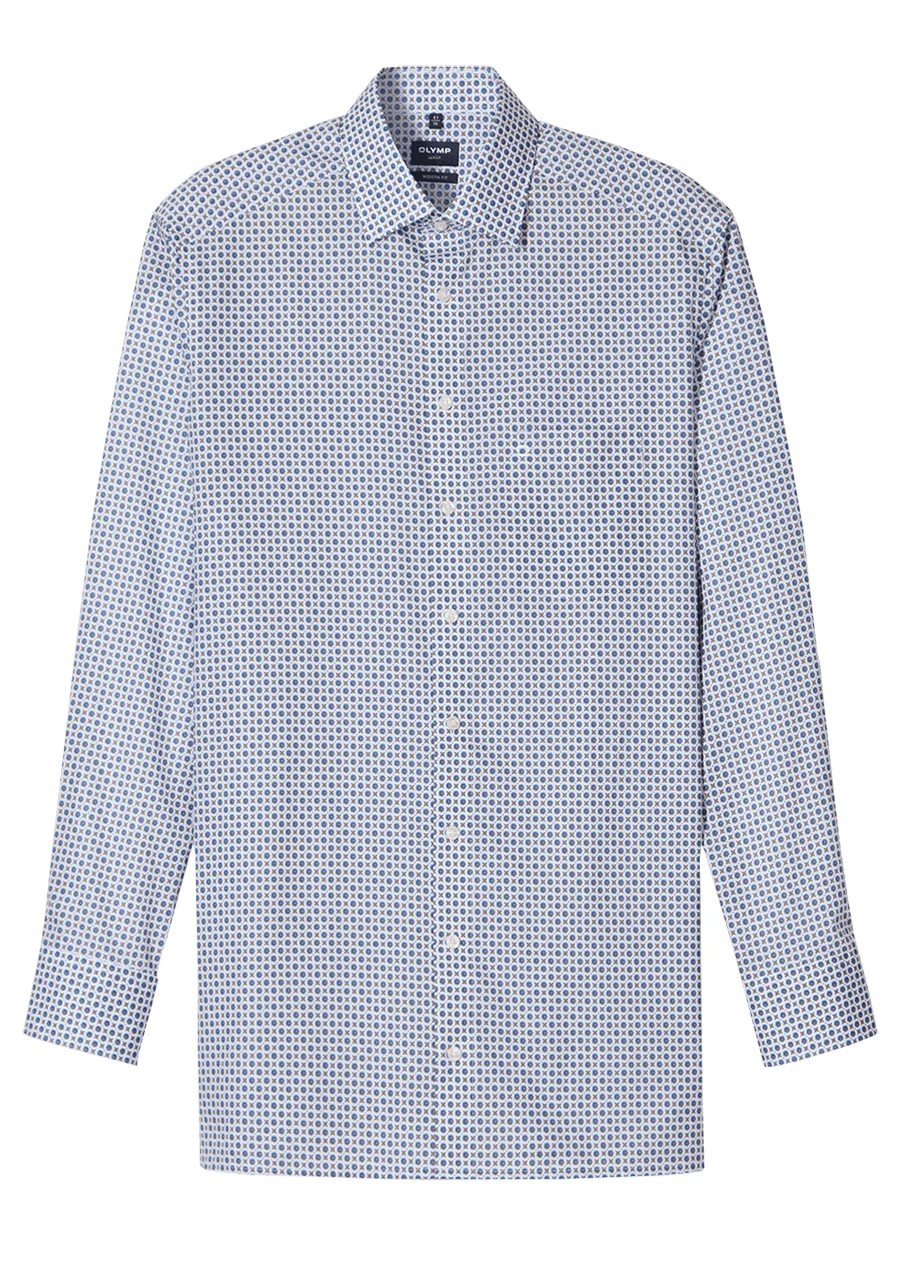Olymp miesten kauluspaita, 042 LUXOR MODERN FIT MICRO PRINT Valkopohjainen Kuosi