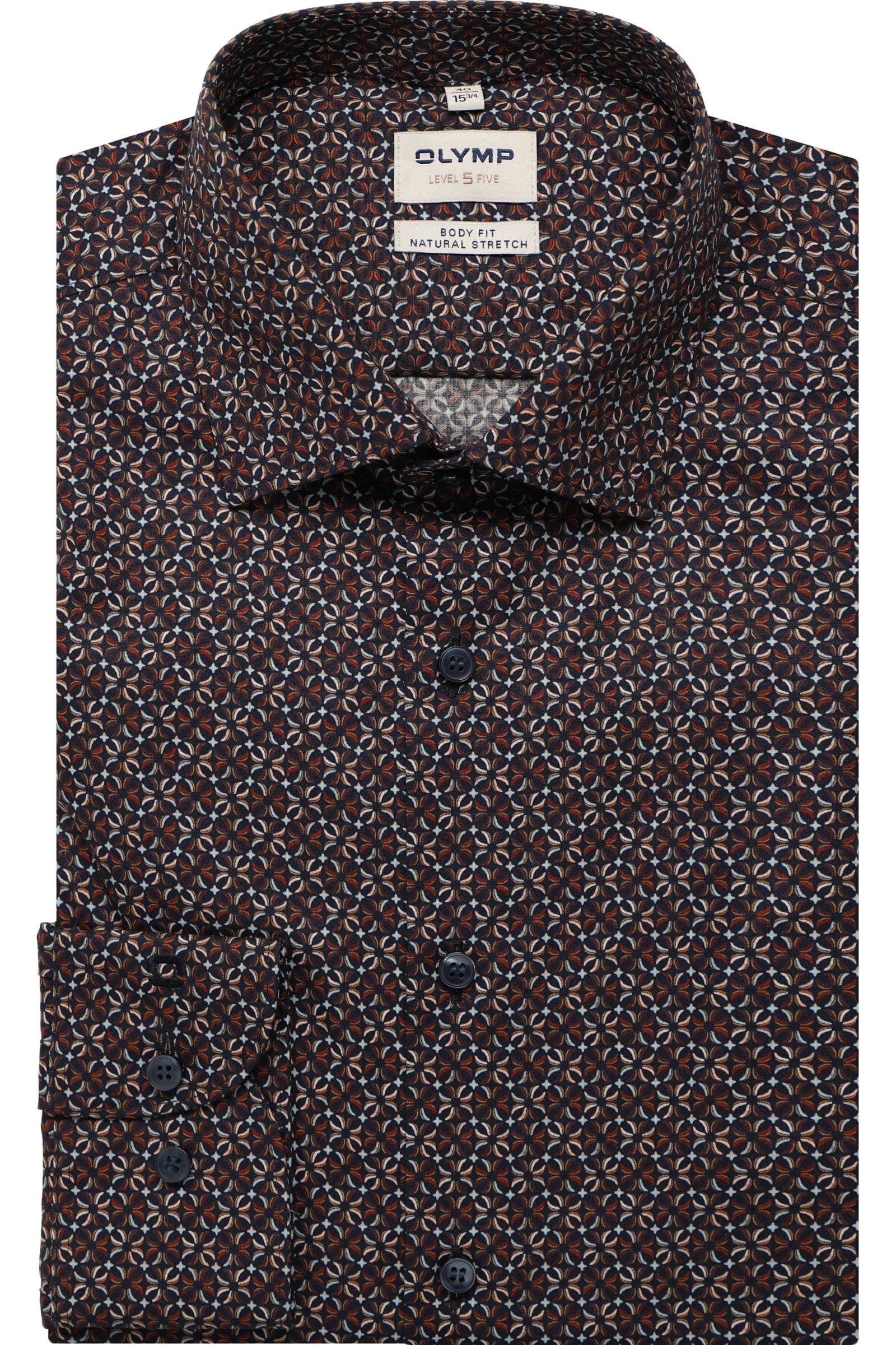 Olymp miesten kauluspaita, 051 LEVEL 5 BODY FIT COTTON PRINT Sininen Kuosi