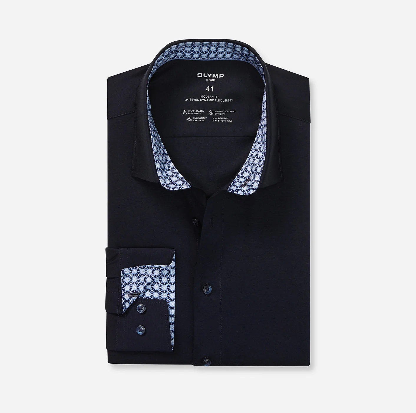 Olymp miesten kauluspaita, 095 24/7 - LUXOR MODERN FIT JERSEY Tummansininen