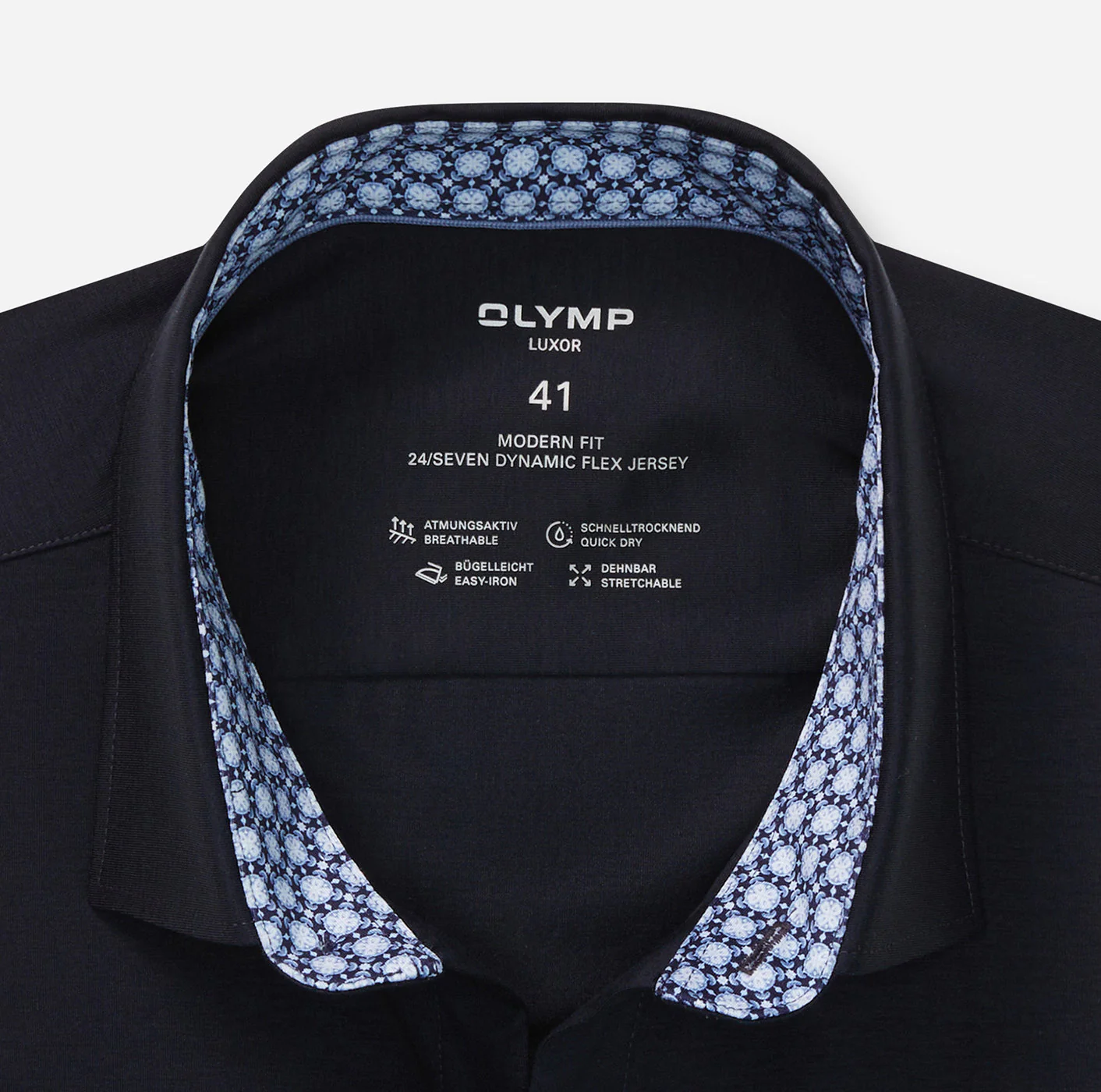 Olymp miesten kauluspaita, 095 24/7 - LUXOR MODERN FIT JERSEY Tummansininen - Image 2