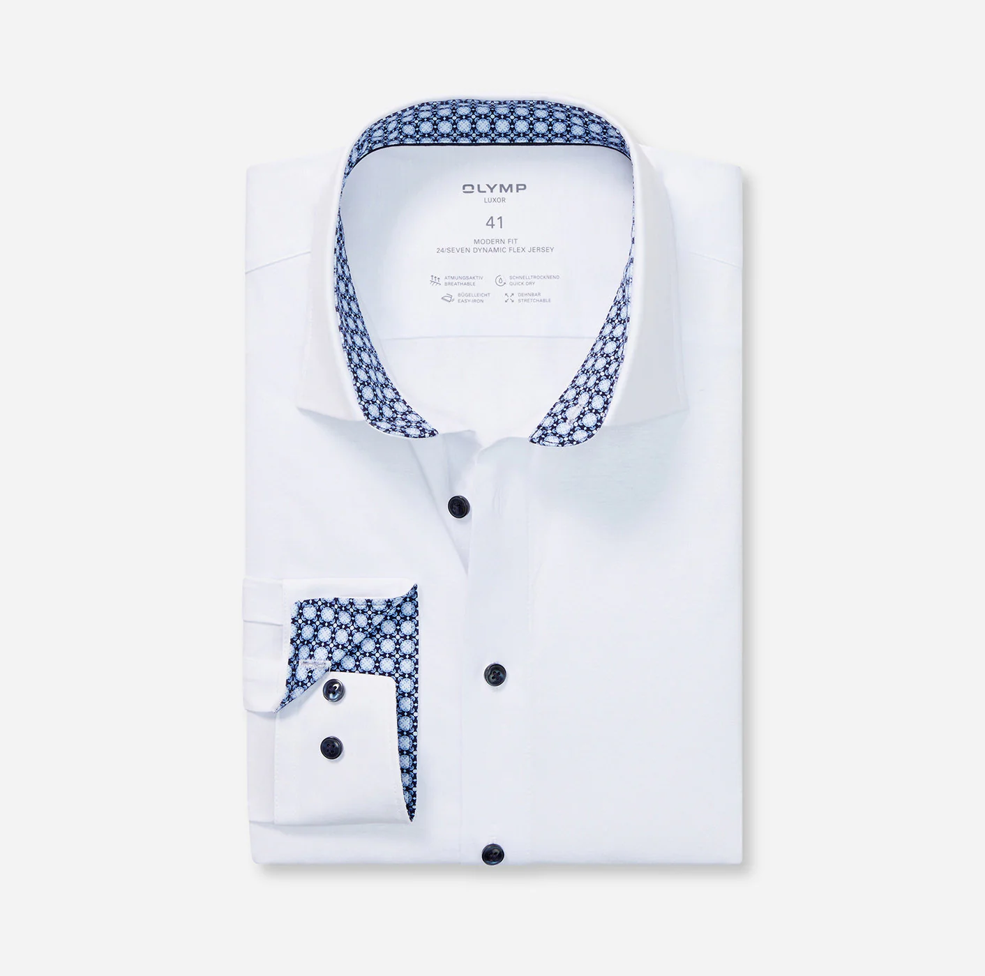 Olymp miesten kauluspaita, 095 24/7 - LUXOR MODERN FIT JERSEY Valkoinen