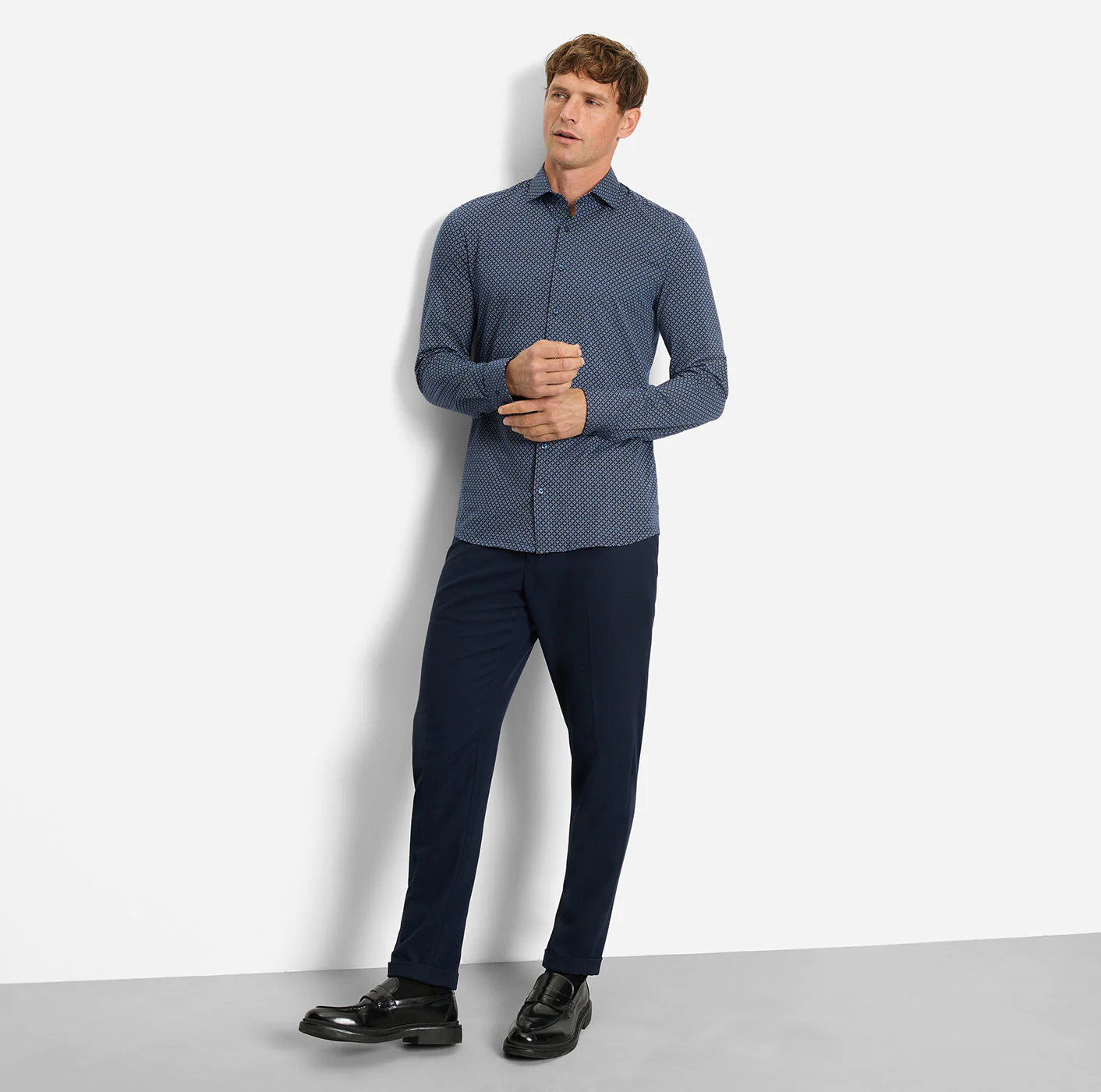 Olymp miesten kauluspaita, 097 24/7 - LEVEL 5 JERSEY BODY FIT Sininen Kuosi - Image 2