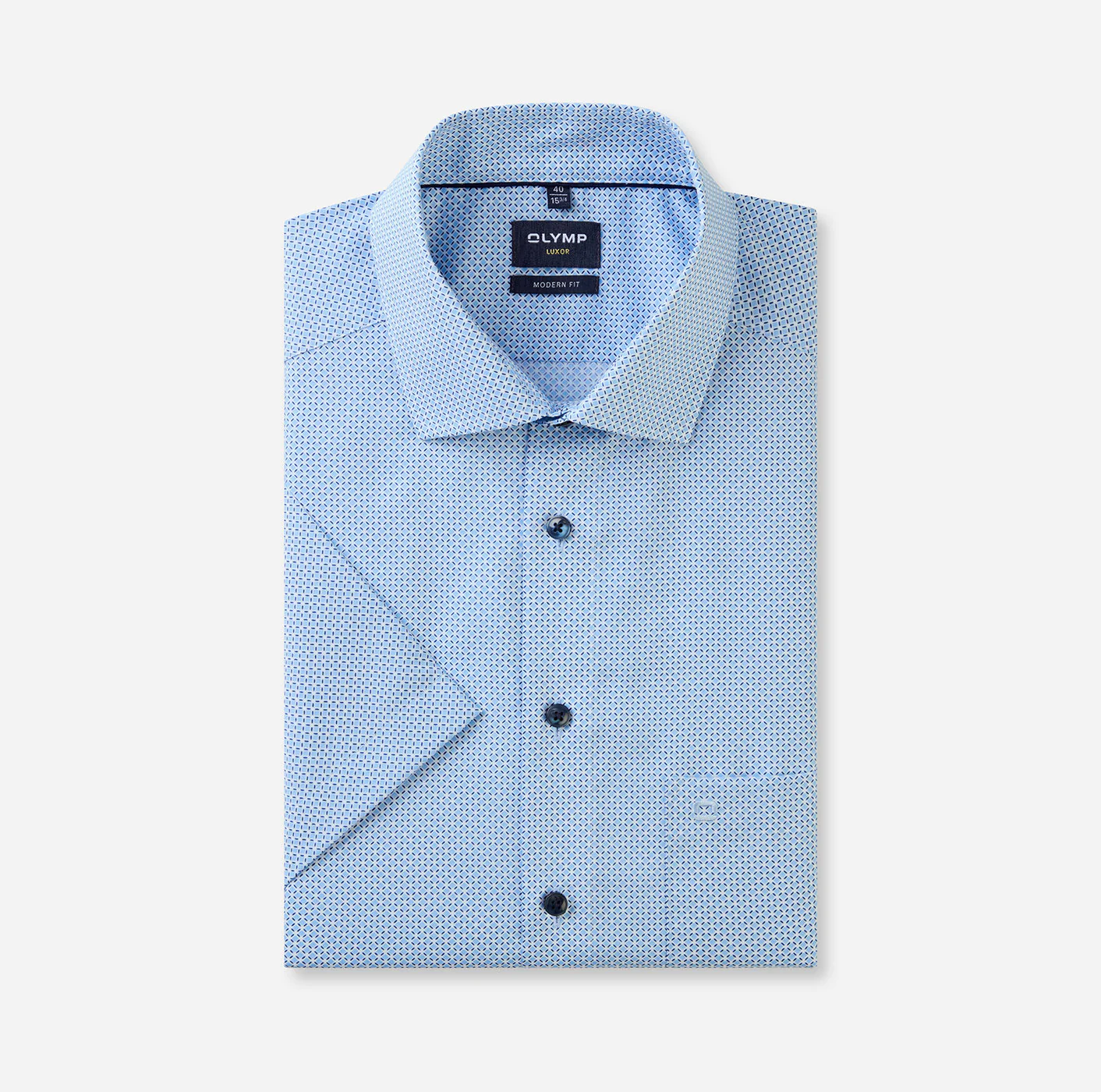 Olymp miesten lyhythihainen kauluspaita, 1264-72-11 SS SEASONAL SHIRT Sininen Kuosi