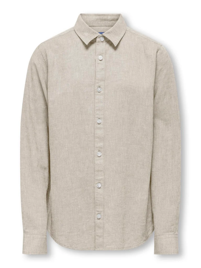 Only and Sons Junior kauluspaita, OSJCAIDEN LIFE LS SOLID LINEN SHIRT Beige
