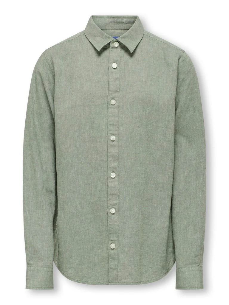 Only and Sons Junior kauluspaita, OSJCAIDEN LIFE LS SOLID LINEN SHIRT Vihreä