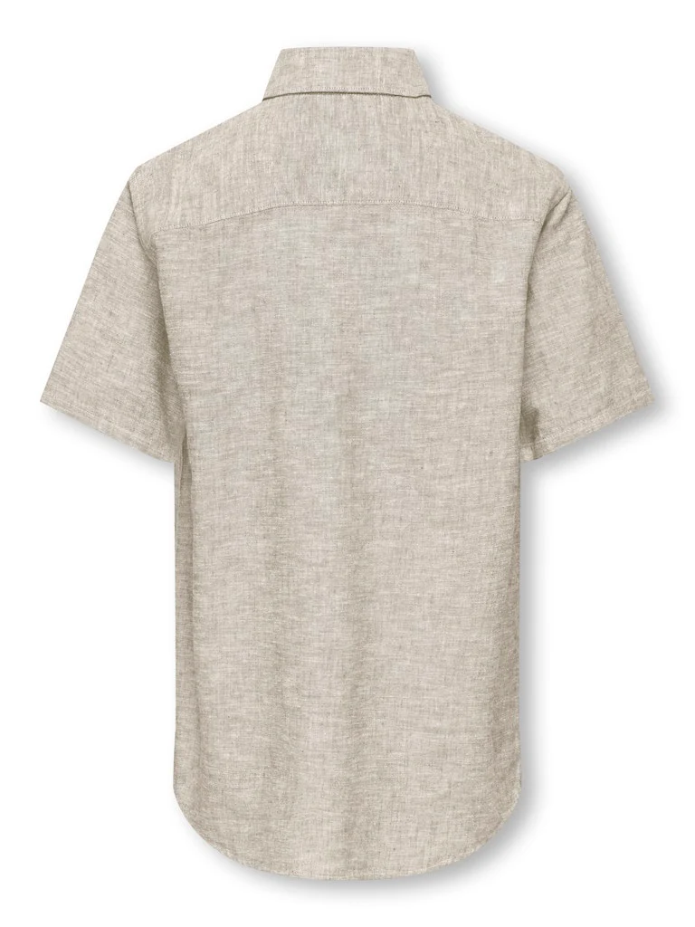 Only and Sons Junior lyhythihainen kauluspaita, OSJCAIDEN SS SOLID LINEN SHIRT Beige - Image 2