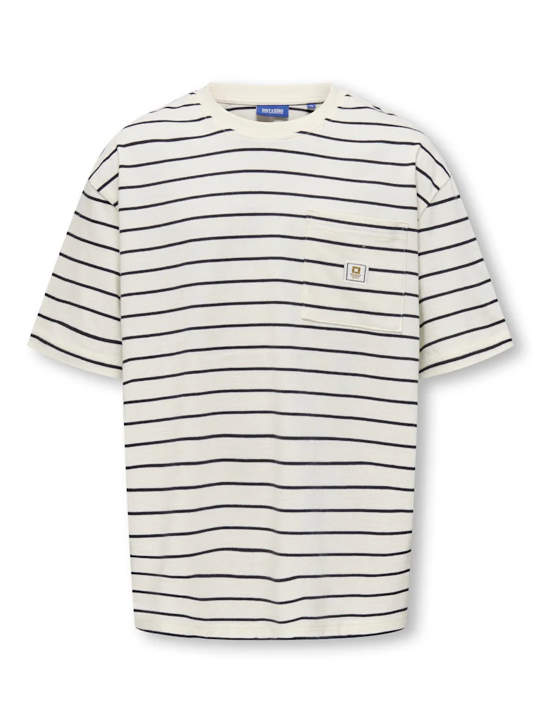 Only and Sons Junior t-paita, OSJKENGE S/S OVERSIZE TEE Raidallinen Valkoinen