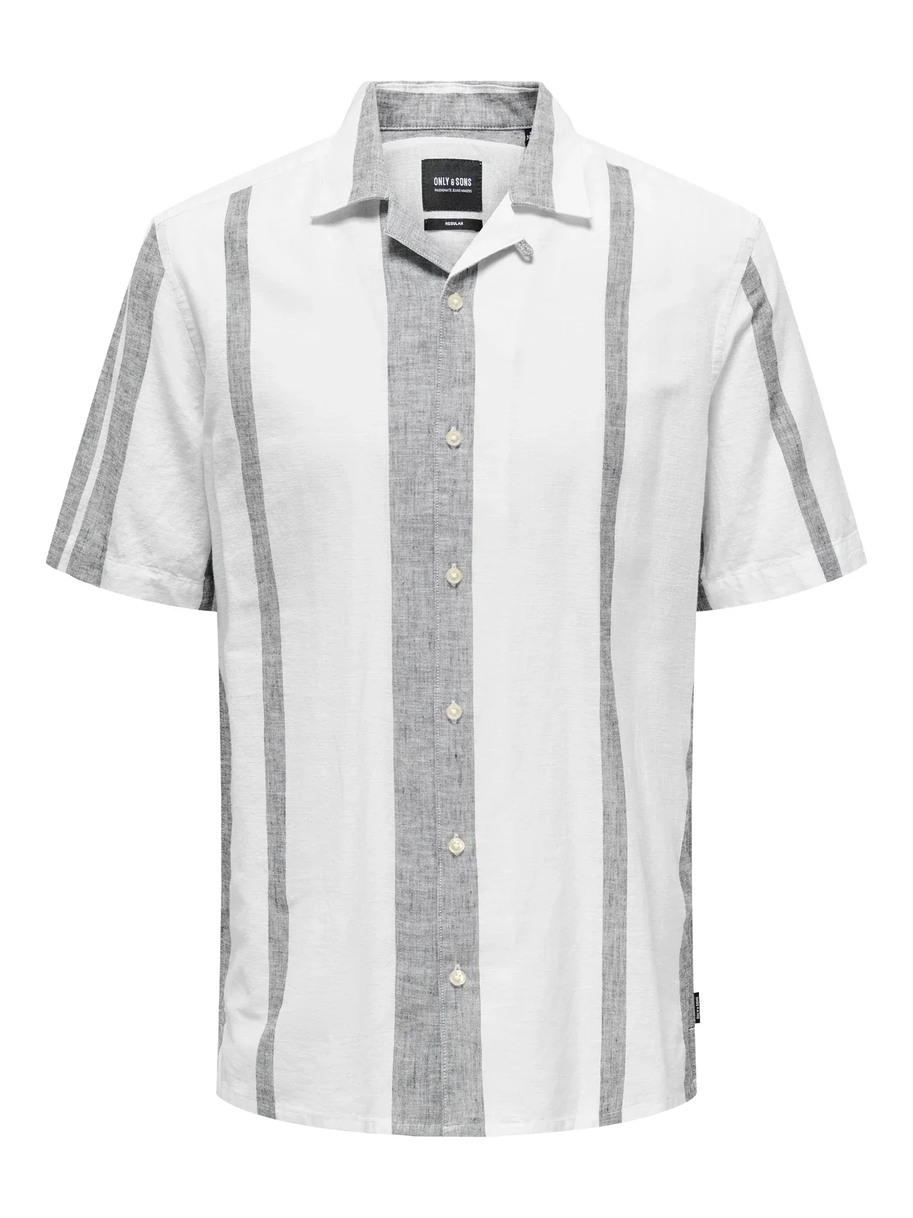 Only and Sons Miesten Kauluspaita, CAIDE STRIPE LINEN SHIRT NOS Raidallinen Harmaa - Image 2