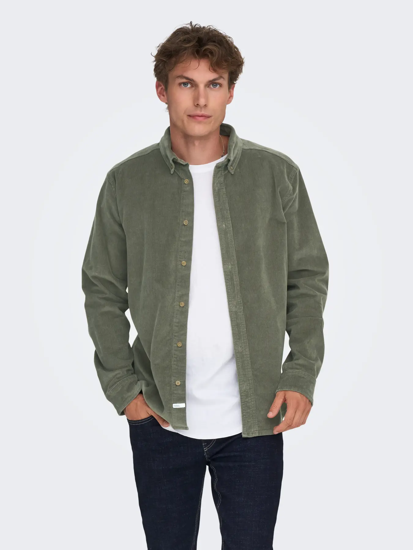 Only and Sons miesten kauluspaita, MICHAEL REG CORD SHIRT Castor Gray