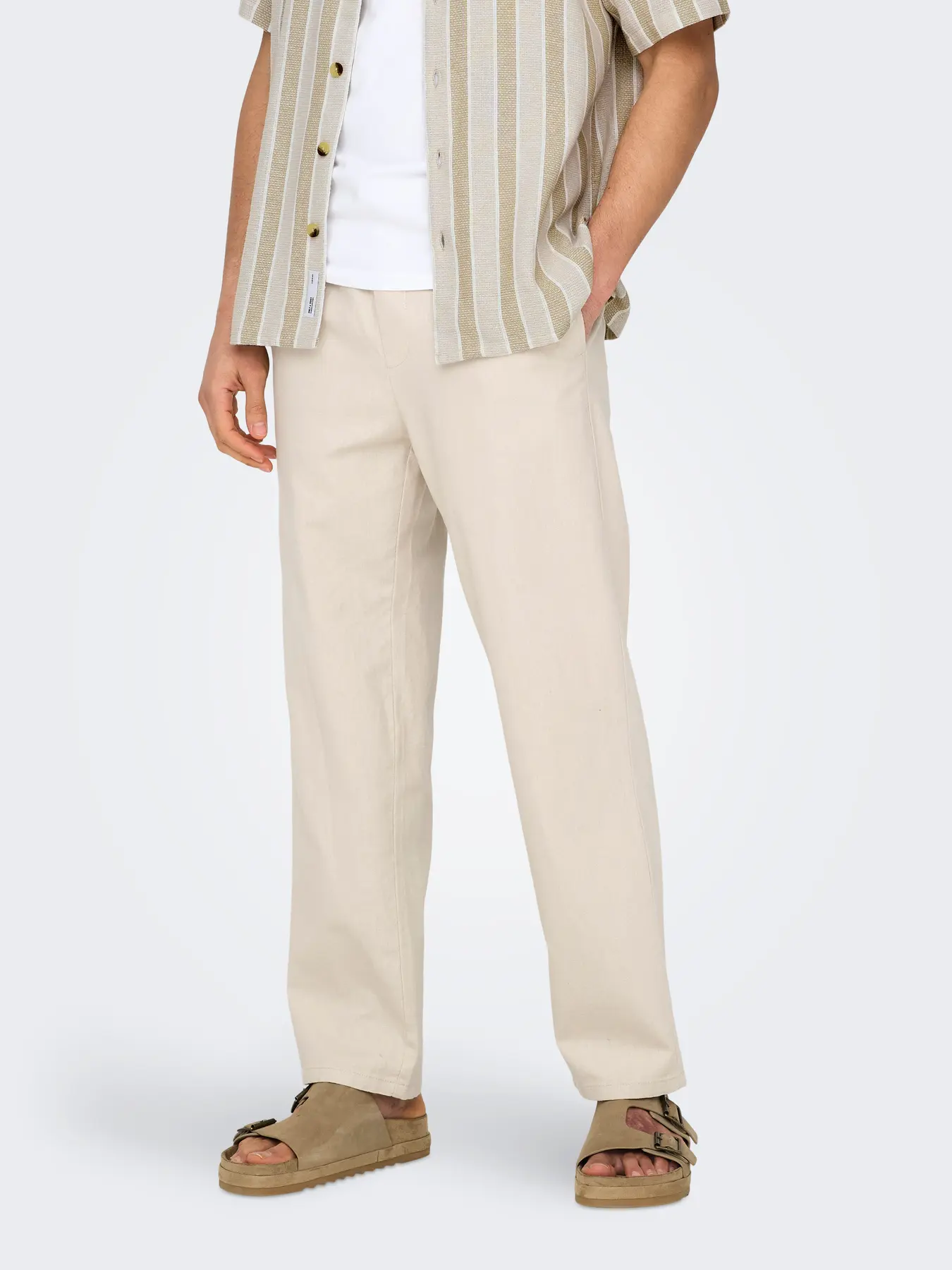 Only and Sons miesten kesähousut, SINUS LOOSE LIN PANT Silver Lining