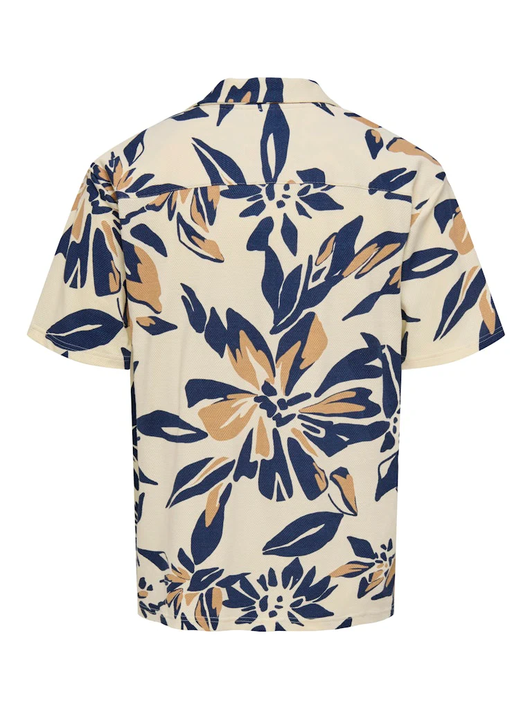 Only and Sons miesten lyhythihainen kauluspaita, PIERO AOP SS JERSEY SHIRT Alabaster Gleam - Image 2