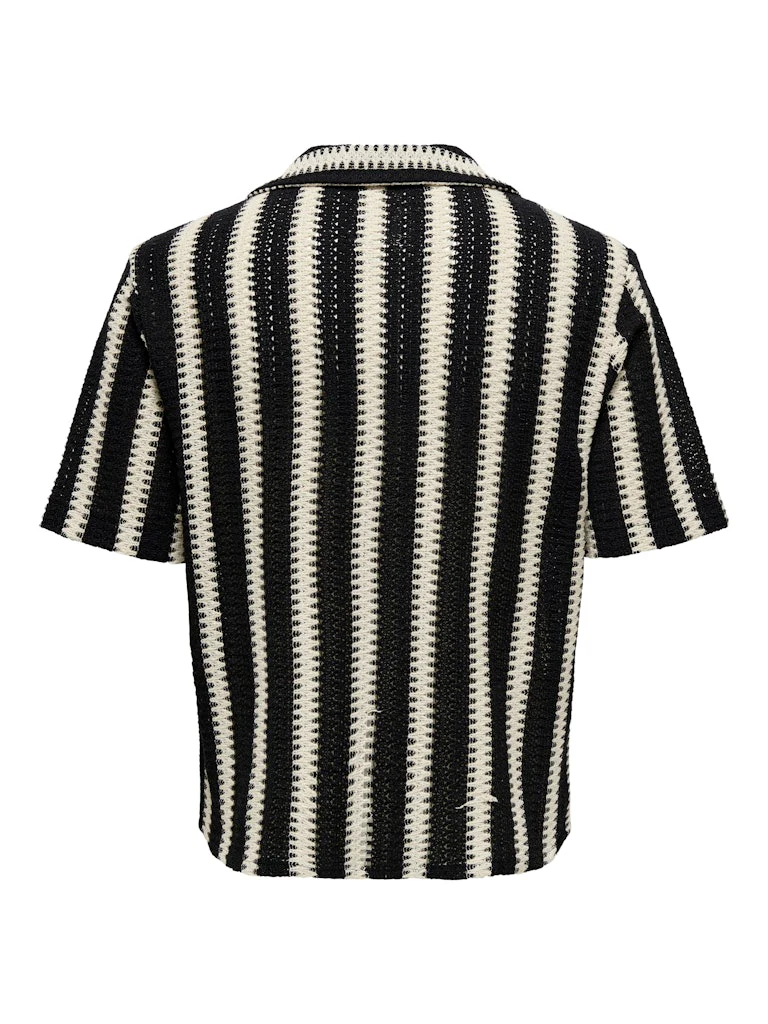 Only and Sons miesten lyhythihainen paita, DANI CROCHET SS SHIRT Raidallinen Musta - Image 3
