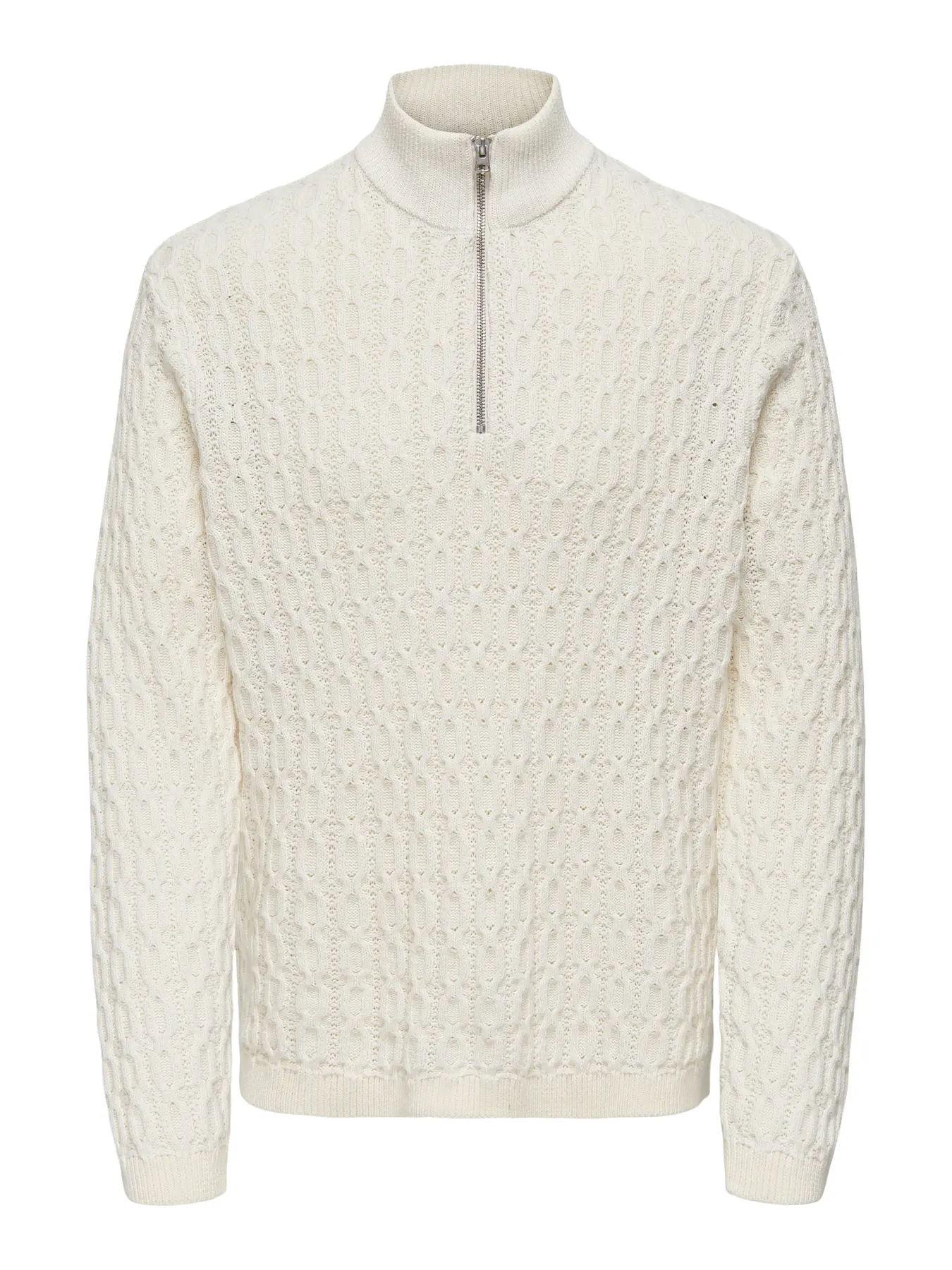 Only and Sons miesten neulepusero LEONARD LIFE REG HALF ZIP CABLE COTTON, Antique White
