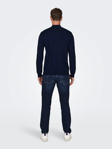 Only and Sons Miesten Neulepusero, PHIL WYLER REG HALF ZIP Tummansininen - Image 2