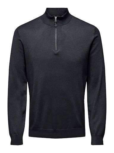Only and Sons Miesten Neulepusero, PHIL WYLER REG HALF ZIP Tummansininen - Image 3