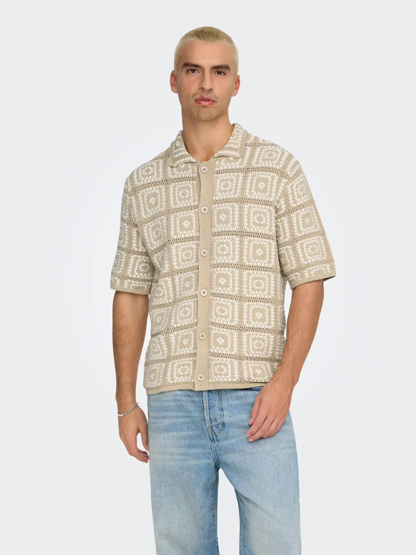 Only and Sons miesten paita, BART RLX SS SHIRT KNIT Silver Lining Egret