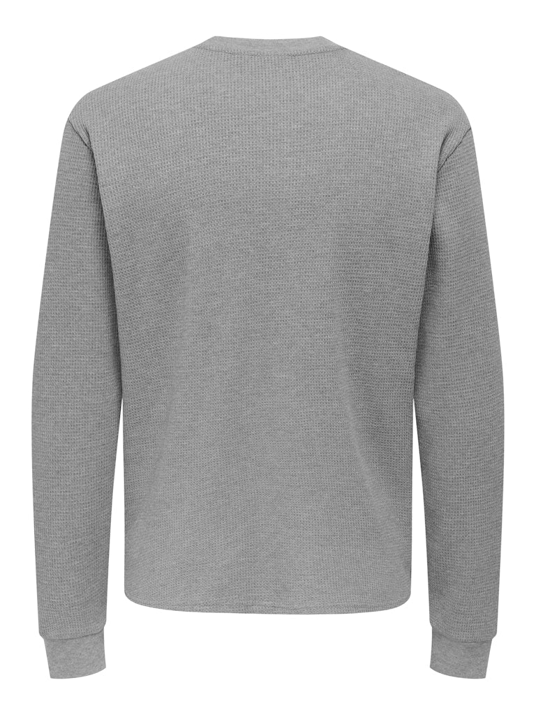 Only and Sons miesten paita, TOBIE REG HENLEY LONGSLEEVE Light Grey Melange - Image 2