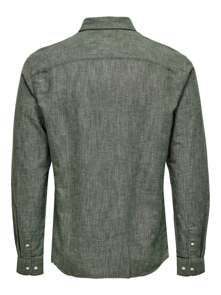 Only and Sons Miesten Pellavapaita CARLO LINEN SHIRT Vihreä - Image 2