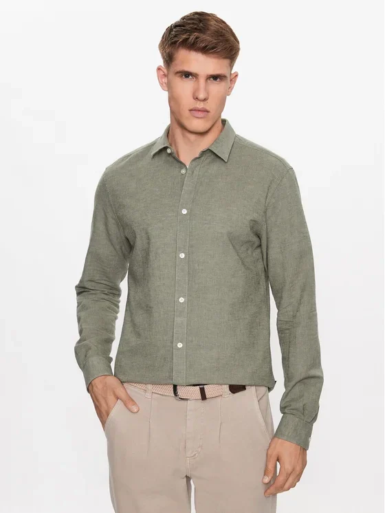 Only and Sons Miesten Pellavapaita CARLO LINEN SHIRT Vihreä - Image 3