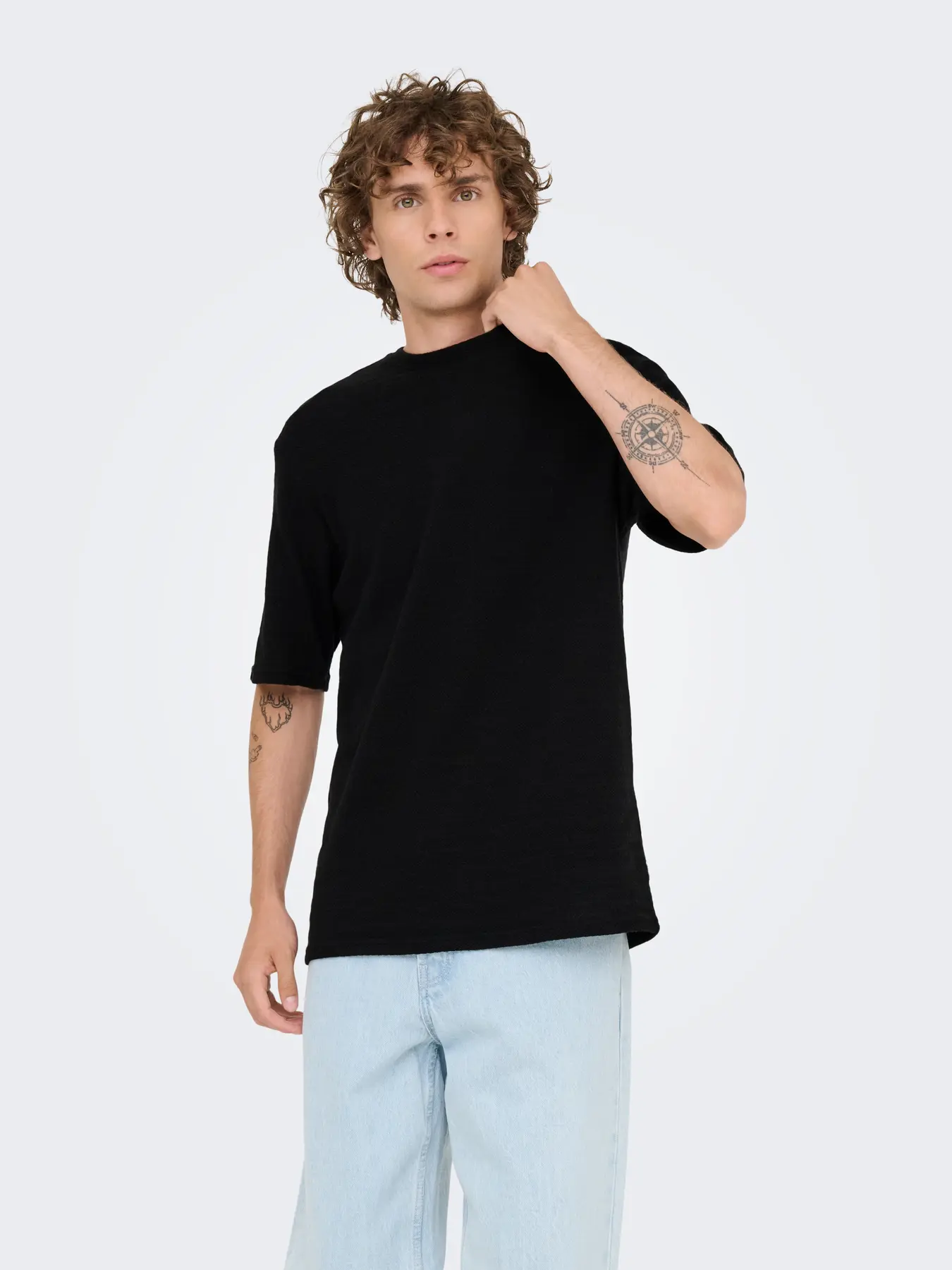 Only and Sons miesten t-paita, GIVO REG 12 SS CREW KNIT Black - Image 3