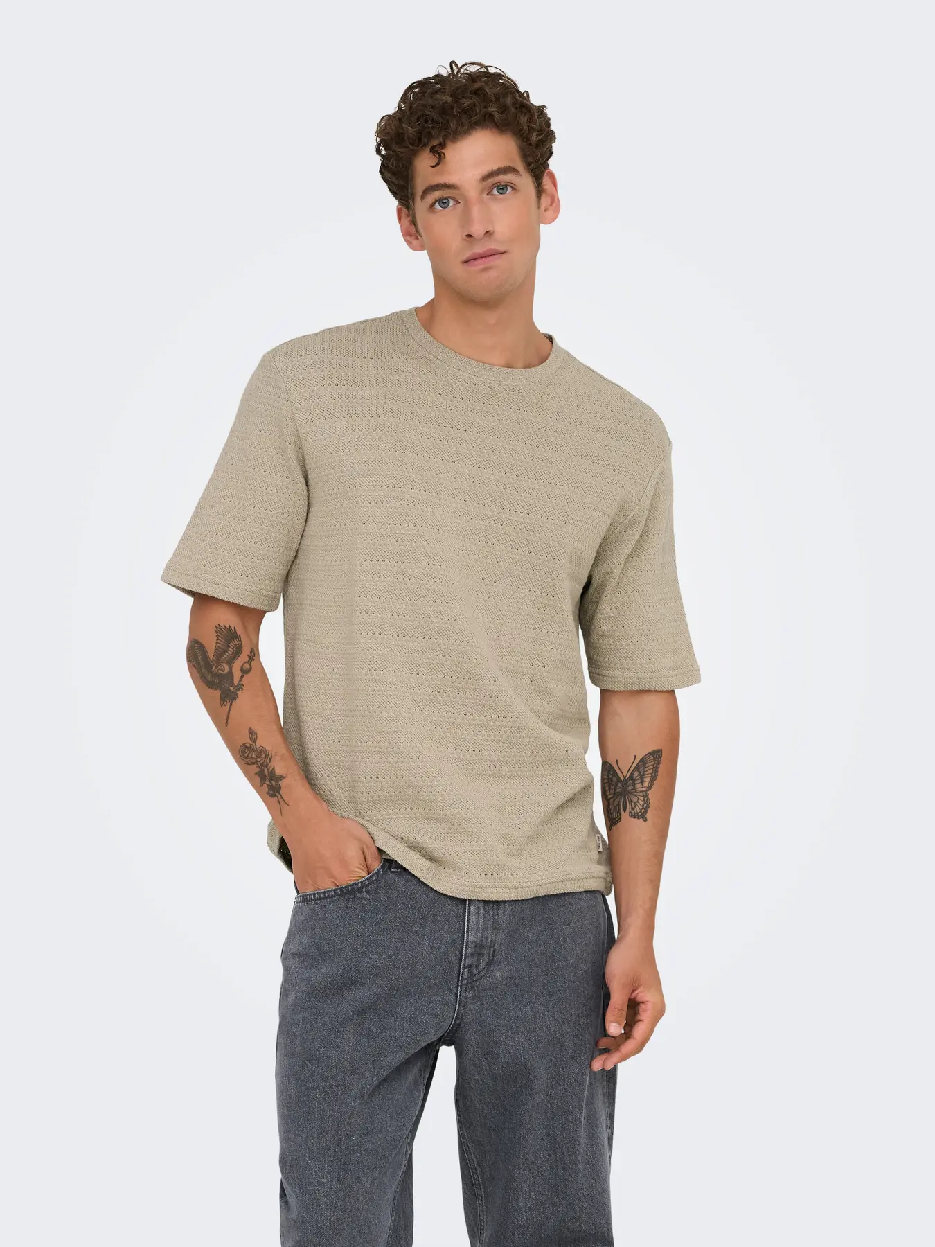 Only and Sons miesten t-paita, GIVO REG 12 SS CREW KNIT String - Image 3