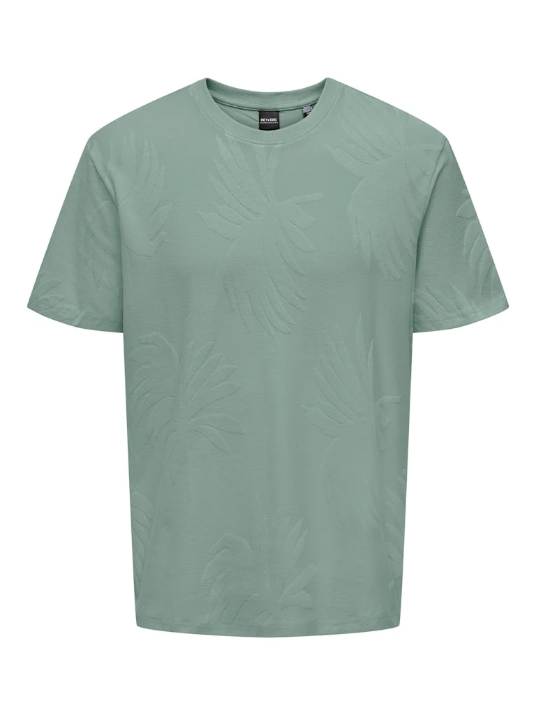 Only and Sons miesten t-paita, MARCO LIFE PALM JACQUARD Iceberg Green