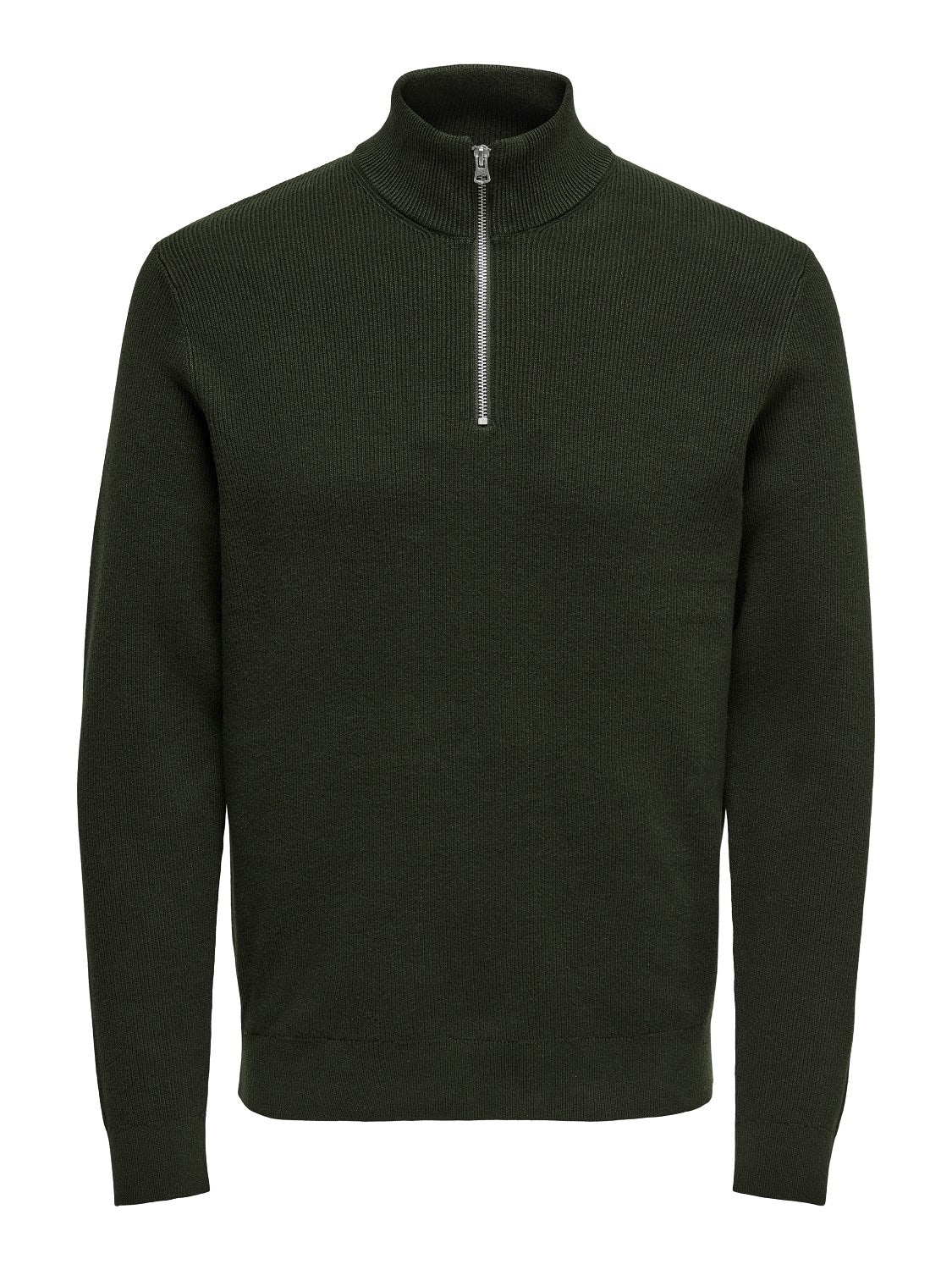 Only and Sons neule, PHIL COTTON HALF ZIP Armeijanvihreä - Image 3