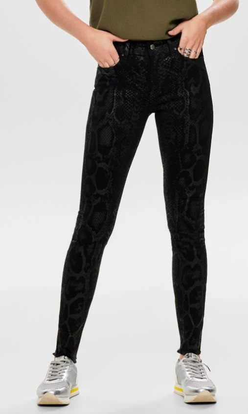 Only Naisten Housut, Blush Mid Raw Snakedenim Musta Kuosi - Image 3