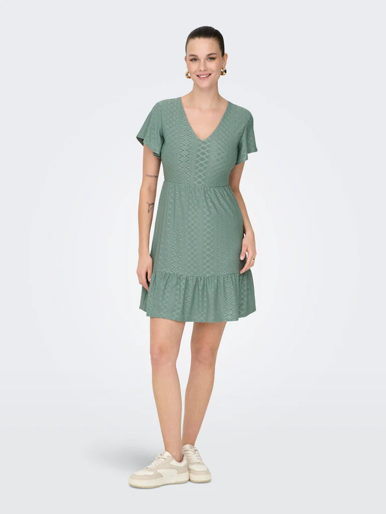 Only naisten mekko, ONLSANDRA S/S V-NECK DRESS Mintunvihreä - Image 3